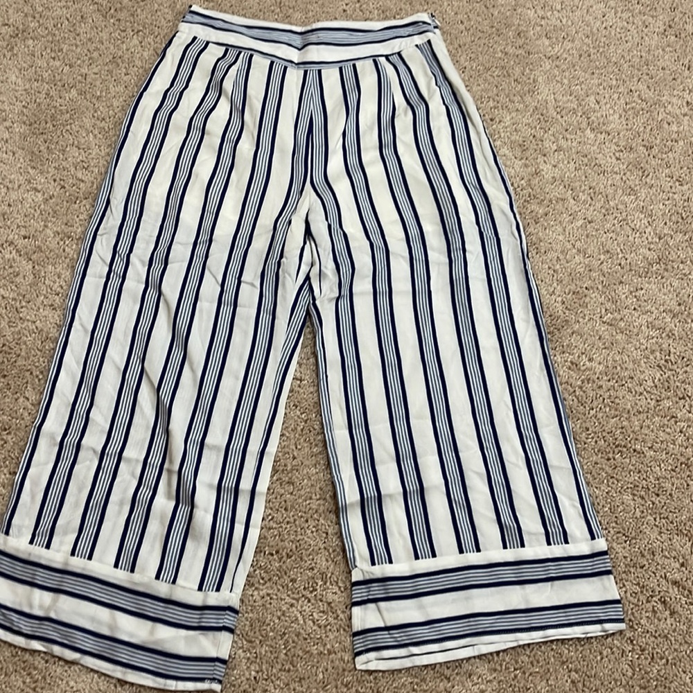 Paper Crane Anthropologie NWT Women Cropped Wide Leg Blue/White Striped Pants